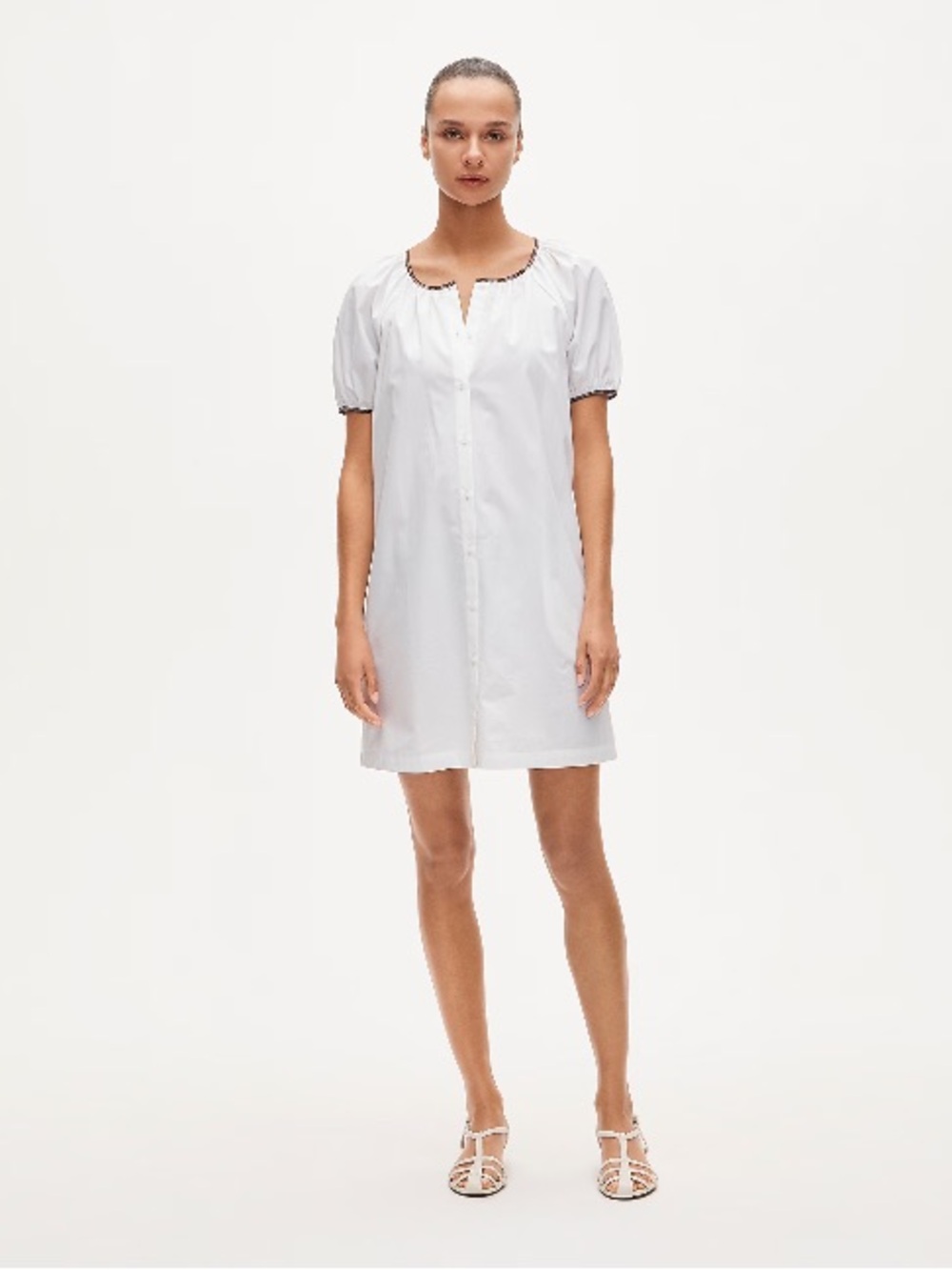 J.Crew Tall Puff-sleeve popover dress with contrast trim CW622